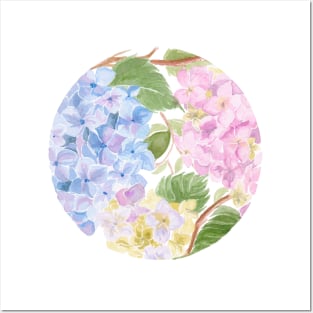 Watercolour Hydrangea Circle Posters and Art